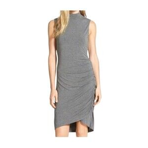 HALOGEN Gray Sleeveless Bodycon Dress Mock Neck Ruched Side Sz S Elevated Basics